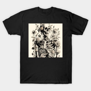 Floral Skeletons: Botanical Elegance Meets Anatomical Intrigue in 18th-Century Illustration T-Shirt